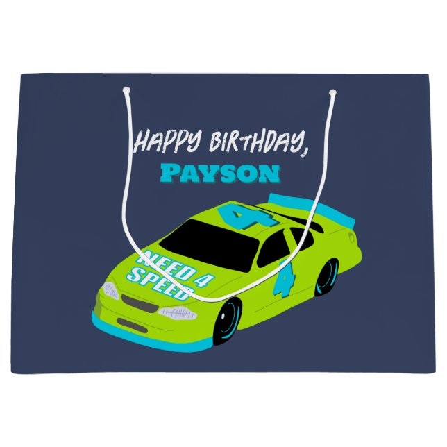 Bolsa De Regalo Grande Necesito 4 Race Car Boys cuarto Fiesta de cumpleañ (Anverso)
