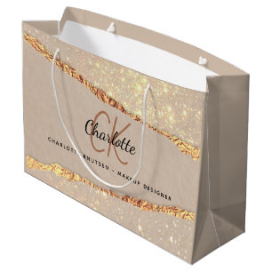 Bolsa De Regalo Grande Negocio de monograma de mármol de ágata dorada bei