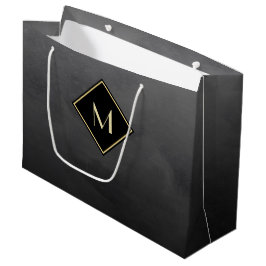 Bolsa De Regalo Grande Negro Cepillado Elegante Con Monograma De Oro Simp
