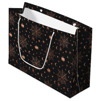 BOLSA DE REGALO GRANDE NEGRO CON TELARAÑAS DE ARAÑA DE HALLOWEEN DE COBRE
