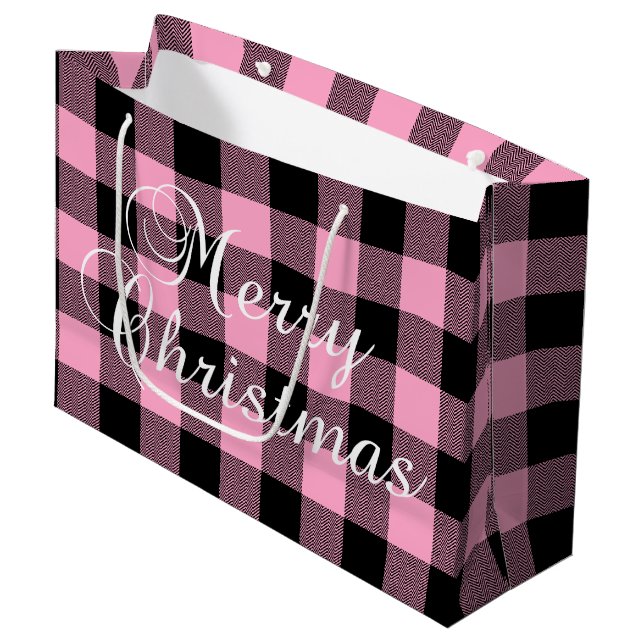 Bolsa De Regalo Grande Negro rosa Chevron Buffalo Jugado Feliz Navidad (Angulo Anverso)