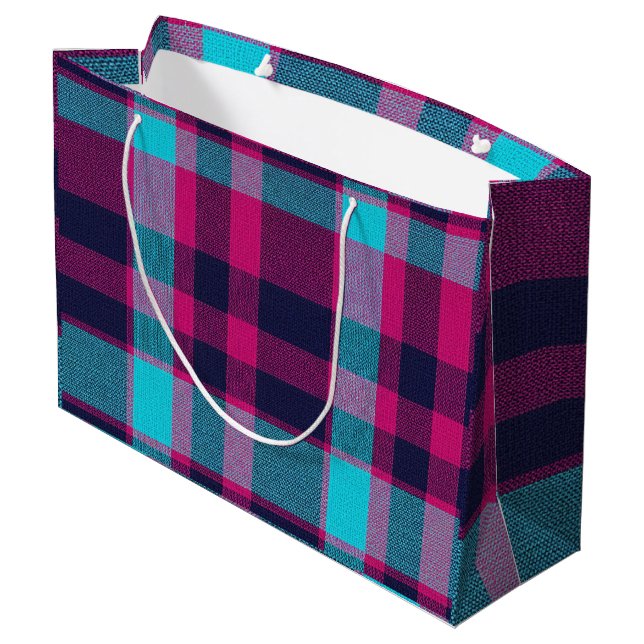 Bolsa De Regalo Grande Neo-Fuchsia Plaid (Angulo reverso)