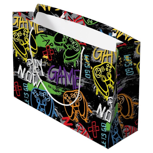 Bolsa De Regalo Grande Neon Graffiti Gaming Pattern (Angulo reverso)