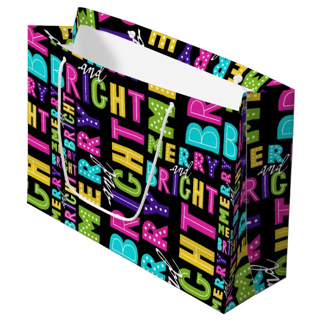 Bolsa De Regalo Grande Neon Merry y Bright (Angulo Anverso)