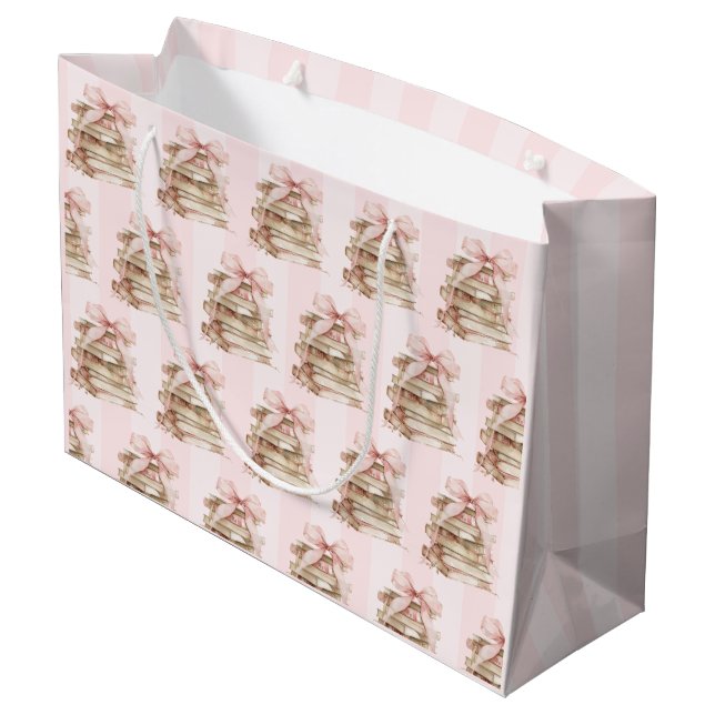 Bolsa De Regalo Grande New Chapter Pink Bow Stripes  (Angulo reverso)