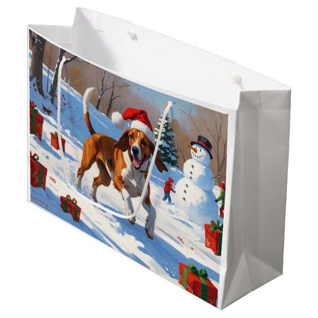 Bolsa De Regalo Grande Nieve festiva de Navidades de Foxhound ingleses es (Angulo Anverso)