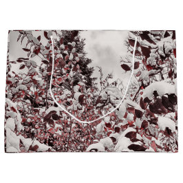 Bolsa De Regalo Grande Nieve Fresca Sobre Hojas Rojas