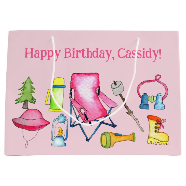 Bolsa De Regalo Grande Niña camping tema personalizado (Anverso)