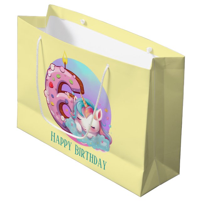 Bolsa De Regalo Grande Niña linda unicornio 6º cumpleaños (Angulo Anverso)