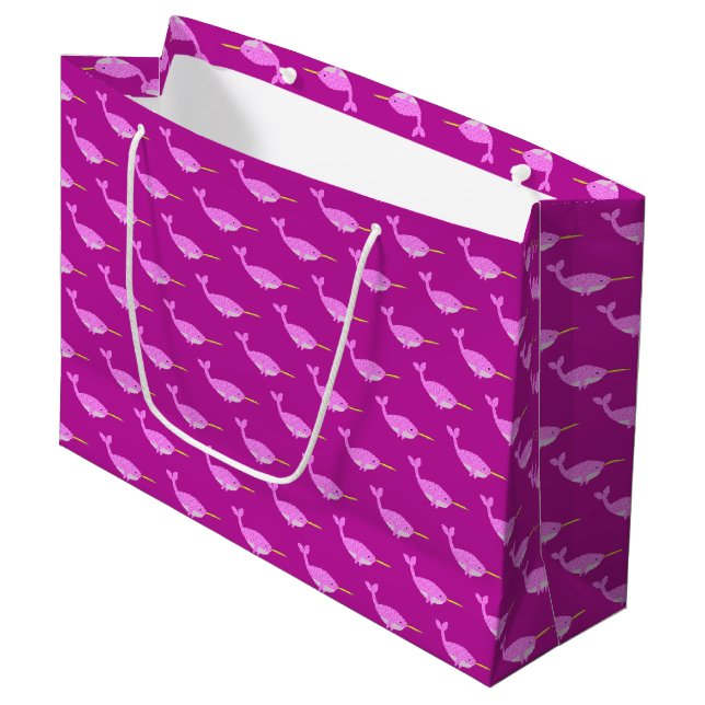 Bolsa De Regalo Grande Niña Rosa bonito Narwhal Patterada (Angulo Anverso)