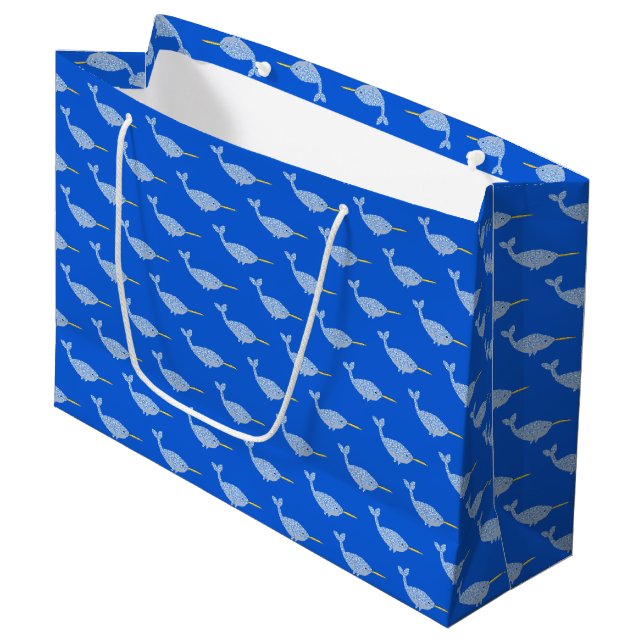Bolsa De Regalo Grande Niño Azul lindo Narwhal Patterado (Angulo Anverso)