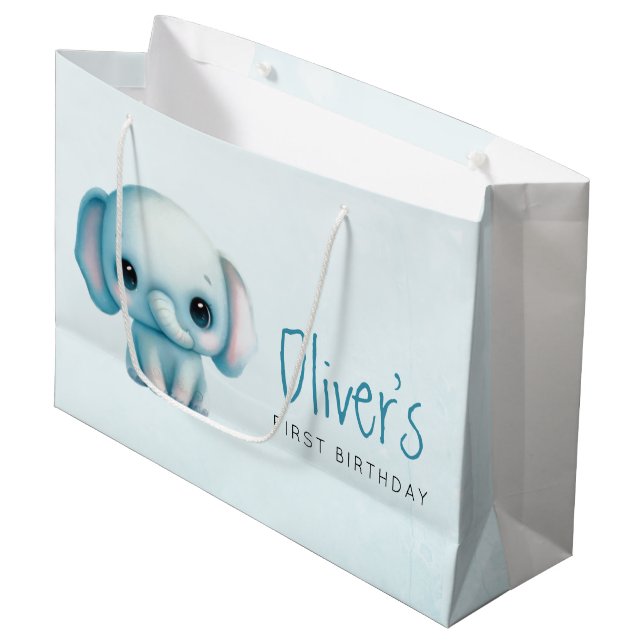 Bolsa De Regalo Grande Niño elefante primer cumpleaños (Angulo Anverso)