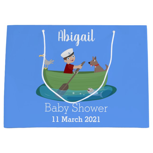 Bolsa De Regalo Grande Niño pequeño marinero y personalizado de un bote d (Anverso)