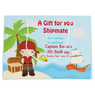 Bolsa De Regalo Grande Niño pirata de brunette lindo en cumpleaños rojo