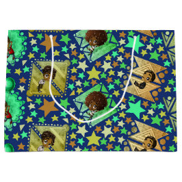 Bolsa De Regalo Grande Niños afroamericanos y formas geométricas en azul