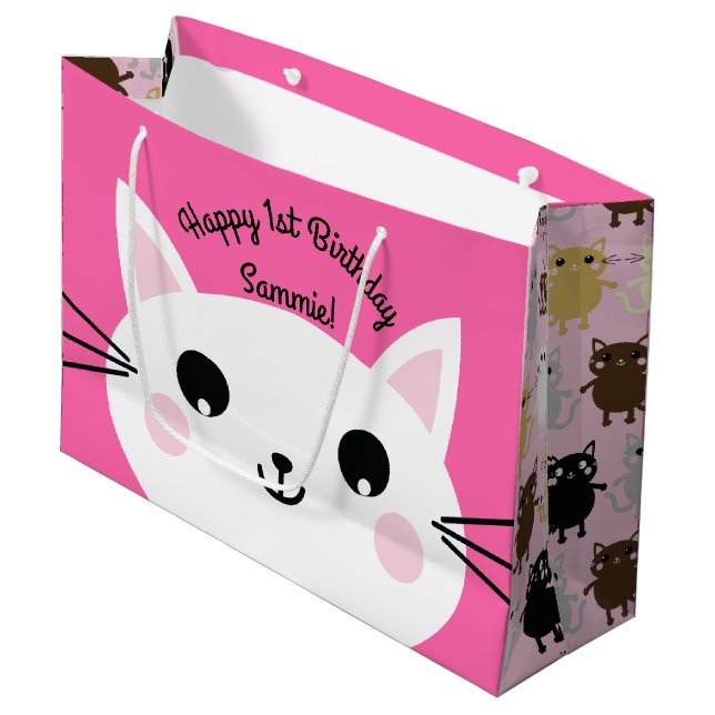 Bolsa De Regalo Grande Niños de la fiesta de cumpleaños del gato Kitty (Angulo Anverso)