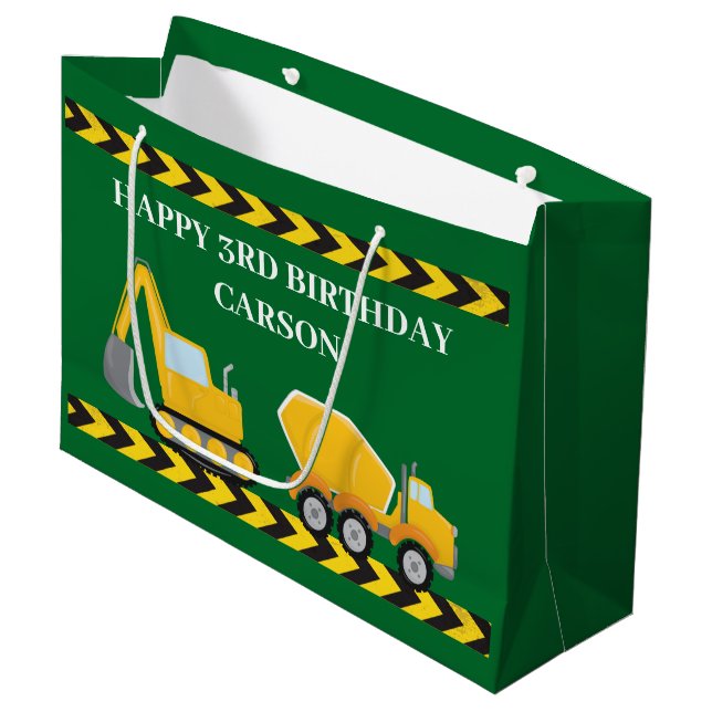 Bolsa De Regalo Grande Niños Green Construction Truck Personalizado Niños (Angulo Anverso)