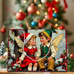 Bolsa De Regalo Grande Niños Hadas Elficas Vintage Navidad