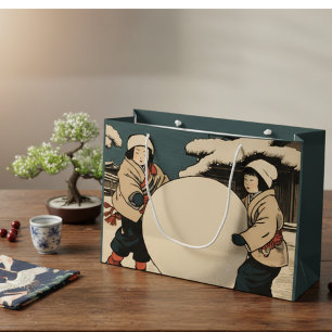 Bolsa De Regalo Grande Niños japoneses rodando bolas de nieve grandes