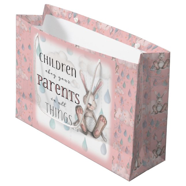 Bolsa De Regalo Grande Niños Obedezcan a sus padres - Col 3:20 - Rosa (Angulo Anverso)