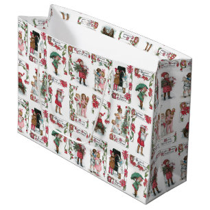 Bolsa De Regalo Grande Niños victorianos festivos con saludos de Navidad