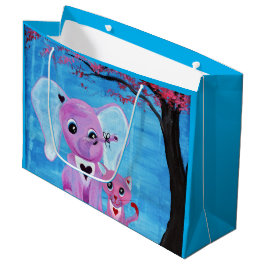 Bolsa De Regalo Grande No Me Olvides Arte de Elefante Gato Flor de Cerezo
