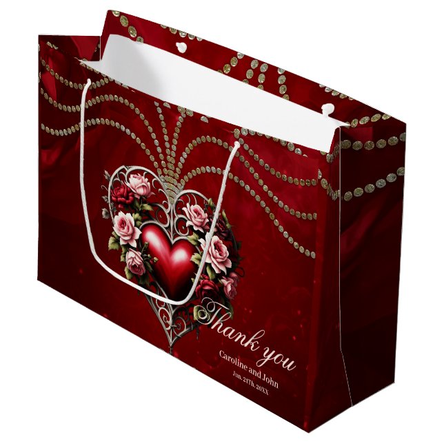 Bolsa De Regalo Grande Noble corazón gótico con flores. (Angulo Anverso)