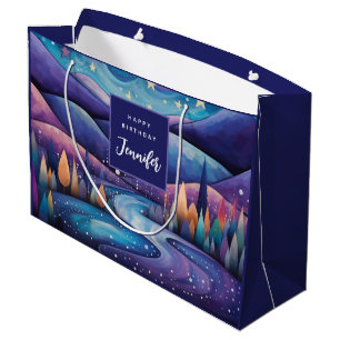 Bolsa De Regalo Grande Noche caprichosa - río, árboles, montañas Cumpleañ