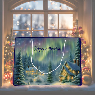 Bolsa De Regalo Grande Noche de Navidades mágicos en el bosque bajo las e