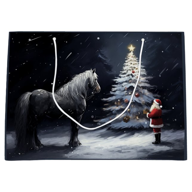 Bolsa De Regalo Grande Noche silenciosa - Hermosos caballos y Navidades d (Anverso)