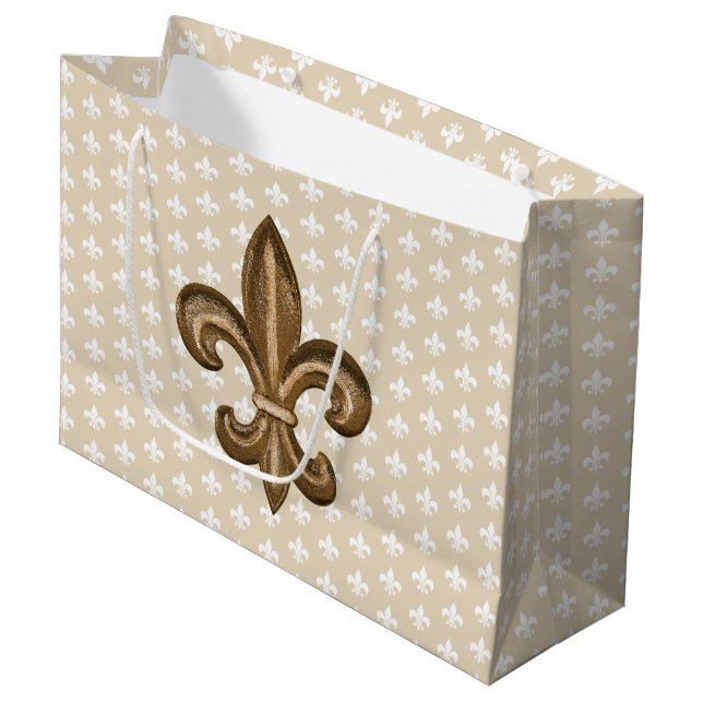 Bolsa De Regalo Grande Nola Gold & White French Fleur De Lis (Angulo Anverso)