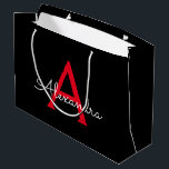 Bolsa De Regalo Grande Nombra de monograma de guión negro rojo<br><div class="desc">Bolsa de regalo de Monograma de Guión Simple Negro y Rojo. Esto hace que el dulce perfecto cumpleaños 16,  boda,  ducha de novia,  aniversario,  ducha de bebé o bolso de regalo de la fiesta de soltera para alguien que ama el lujo glam y los estilos de moda.</div>