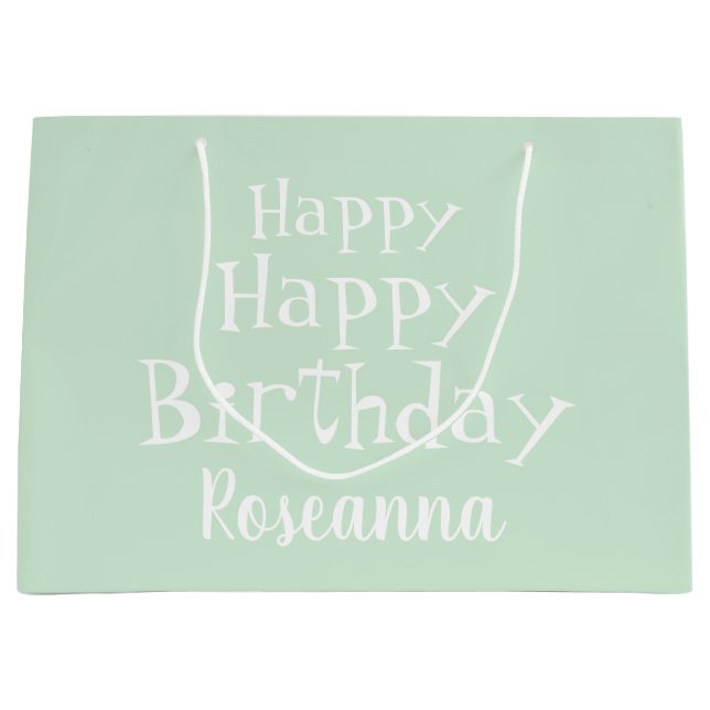 Bolsa De Regalo Grande Nombrado Pastel Green Happy Birday (Anverso)