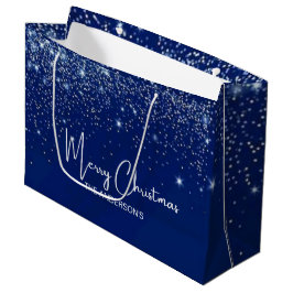 Bolsa De Regalo Grande Nombre de familia azul plateado blanco brillo de N
