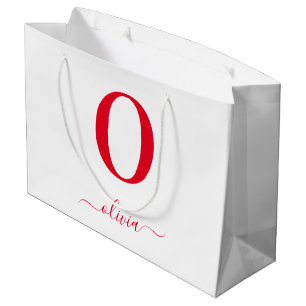 Bolsa De Regalo Grande Nombre De Guión Monograma Blanco Y Rojo Personaliz
