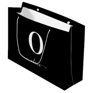 Bolsa De Regalo Grande Nombre De Guión Monograma Personalizado Blanco Y N