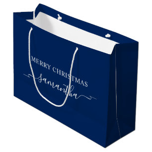 Bolsa De Regalo Grande Nombre de intercambio de cintas navideñas Navy Whi