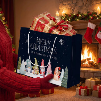 Bolsa De Regalo Grande Nombre de la familia Feliz Navidad Invierno Nieve