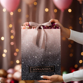 Bolsa De Regalo Grande Nombre de las parqueas de Purpurina negro y rosa m