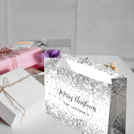 Bolsa De Regalo Grande Nombre de los destellos de plata blanca navidades