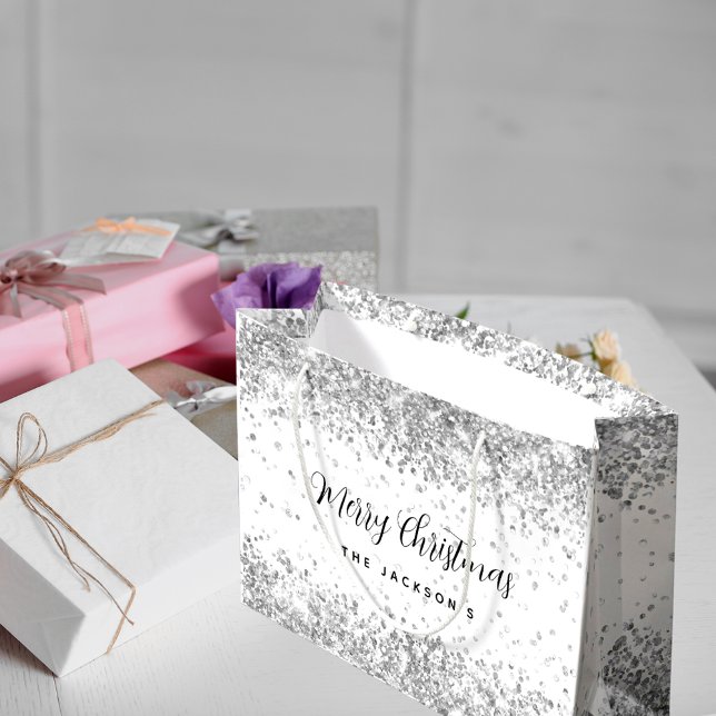Bolsa De Regalo Grande Nombre de los destellos de plata blanca navidades (Subido por el creador)
