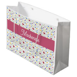 Bolsa De Regalo Grande Nombre de monograma de acuarela de flor silvestre