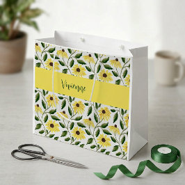 Bolsa De Regalo Grande Nombre de monograma de acuarela de flor silvestre 