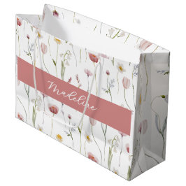 Bolsa De Regalo Grande Nombre de monograma de acuarela de flor silvestre 