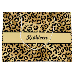 Bolsa De Regalo Grande Nombre de monograma negro estampado en leopardo do