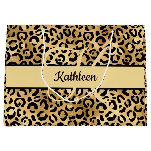 Bolsa De Regalo Grande Nombre de monograma negro estampado en leopardo do (Anverso)