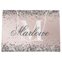 Nombre de monograma personalizado Glitter plateado