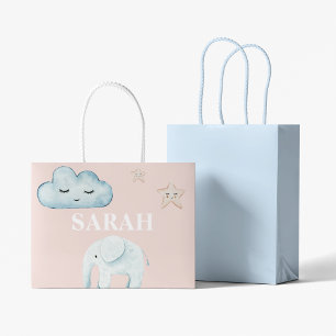 Bolsa De Regalo Grande Nombre de niño rosa y azul pastel moderno