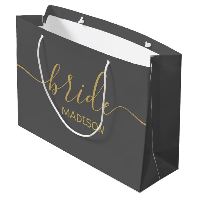 Bolsa De Regalo Grande Nombre de Novia Personalizado Chic Femenino Dorado (Angulo reverso)