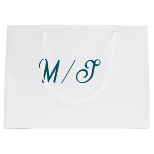 Bolsa De Regalo Grande Nombre de pareja de boda monograma turquesa simple